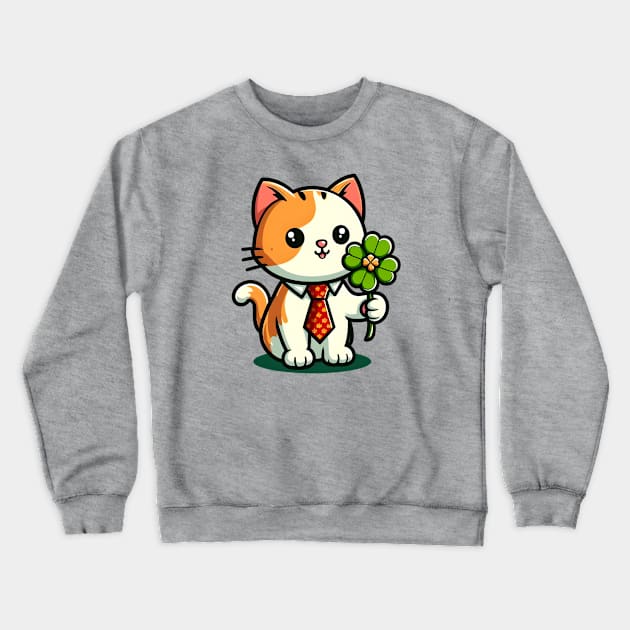 Cat Holding Shamrock for St Patricks Day Crewneck Sweatshirt by Rizstor